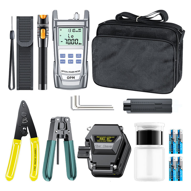 FTTH Fiber Optic Tool Kit with Optical Power Meter Visual Fault Locator Cleaver Miller Pliers