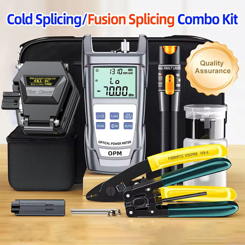 FTTH Fiber Optic Tool Kit with Optical Power Meter Visual Fault Locator Cleaver Miller Pliers